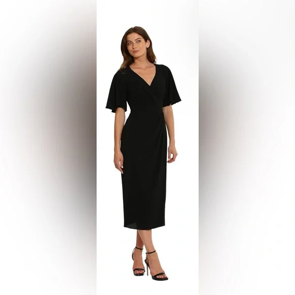Maggy London | Dresses | New Maggy London Dress Short Flutter Sleeve Faux  Wrap Midi Dress | Poshmark